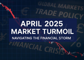 April 2025 Market Turmoil: Navigating the Financial Storm 6 A digital image for an online article titled ‘April 2025 Market Turmoil: Navigating the Financial Storm,’ showing a downward red candlestick chart and financial keywords in the background.
