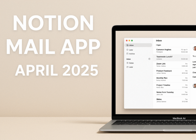 Notion Mail App Review 2025: A Minimalist Email Tool for Focused Work 1 A digital promotional header graphic for the Notion Mail app, featuring a sleek interface mockup, email icons, and a clean productivity workspace aesthetic.