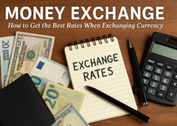 Money Exchange: How to Get the Best Rates When Exchanging Currency 3 Money Exchange Guide with Currency Notes, Calculator, and Notebook