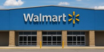 Walmart storefront in 2025 with clear blue signage