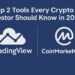 TradingView and CoinMarketCap logos side-by-side on a blue background with the title “Top 2 Tools Every Crypto Investor Should Know in 2025
