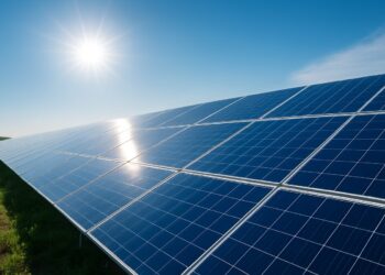 Modern solar panels absorbing sunlight in a clean energy field