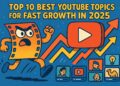 Cartoon YouTube Growth Illustration with Play Button and Rising Arrows for 2025