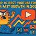 Cartoon YouTube Growth Illustration with Play Button and Rising Arrows for 2025