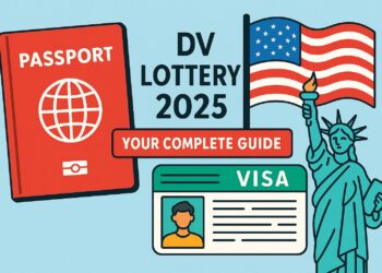 DV Lottery 2025 Complete Guide Illustration with U.S. Passport and Visa Icons