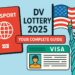 DV Lottery 2025 Complete Guide Illustration with U.S. Passport and Visa Icons